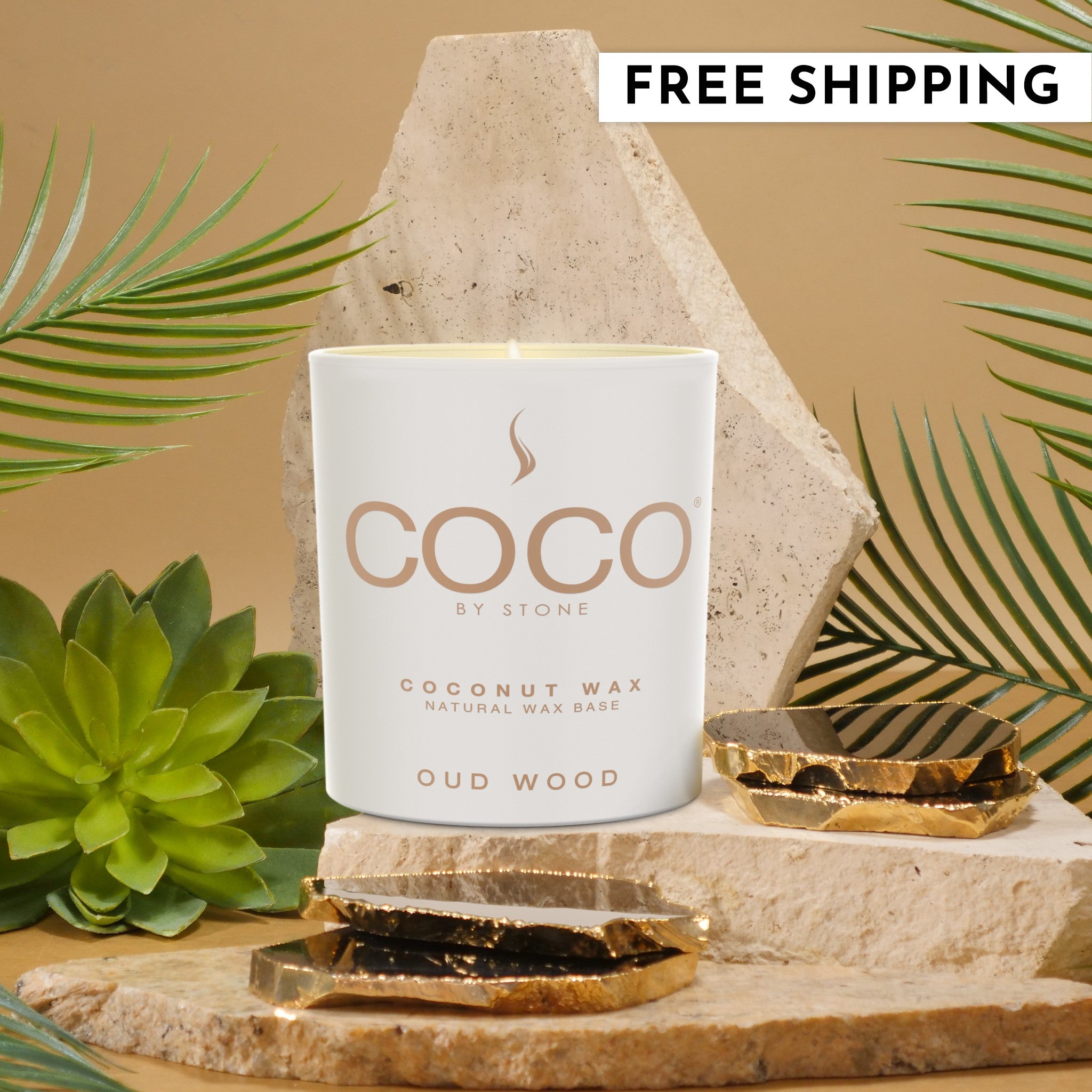 Oud Wood Natural Coconut Apricot Wax Candle
