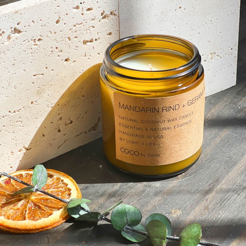 7.2oz Mandarin Rind + Geranium Natural Coconut Apricot Wax Candle