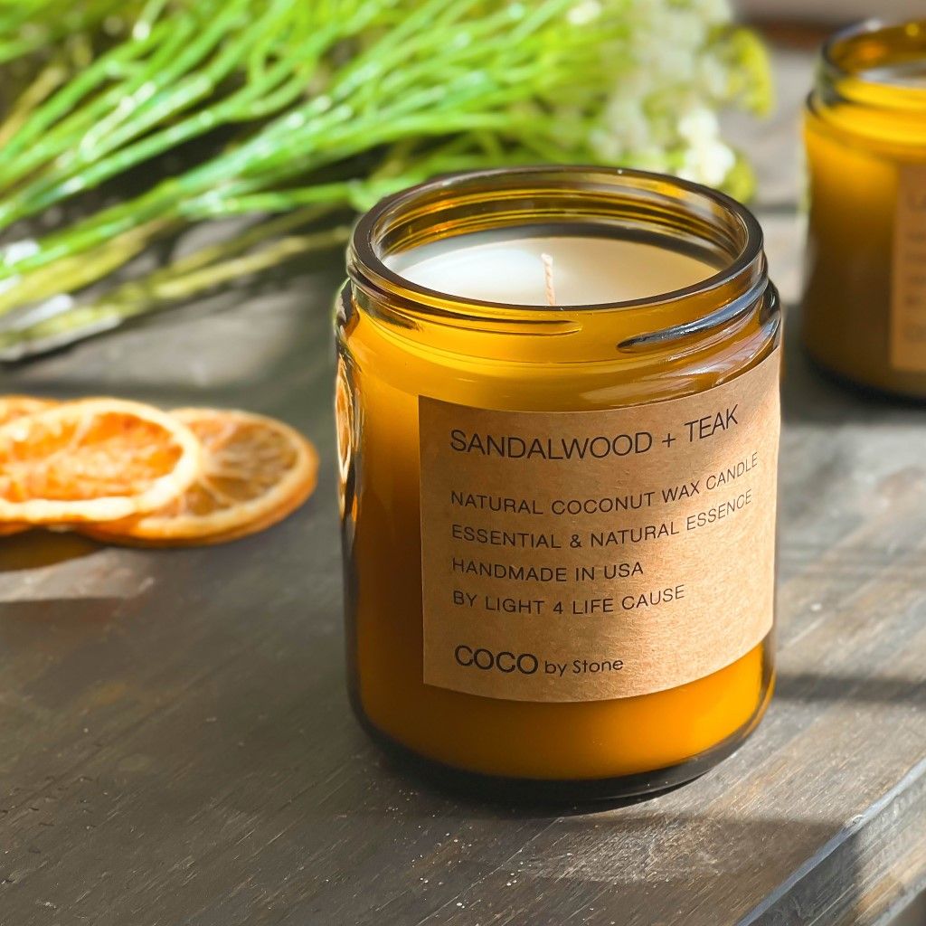 7.2oz Sandalwood + Teak Natural Coconut Apricot Wax Candle
