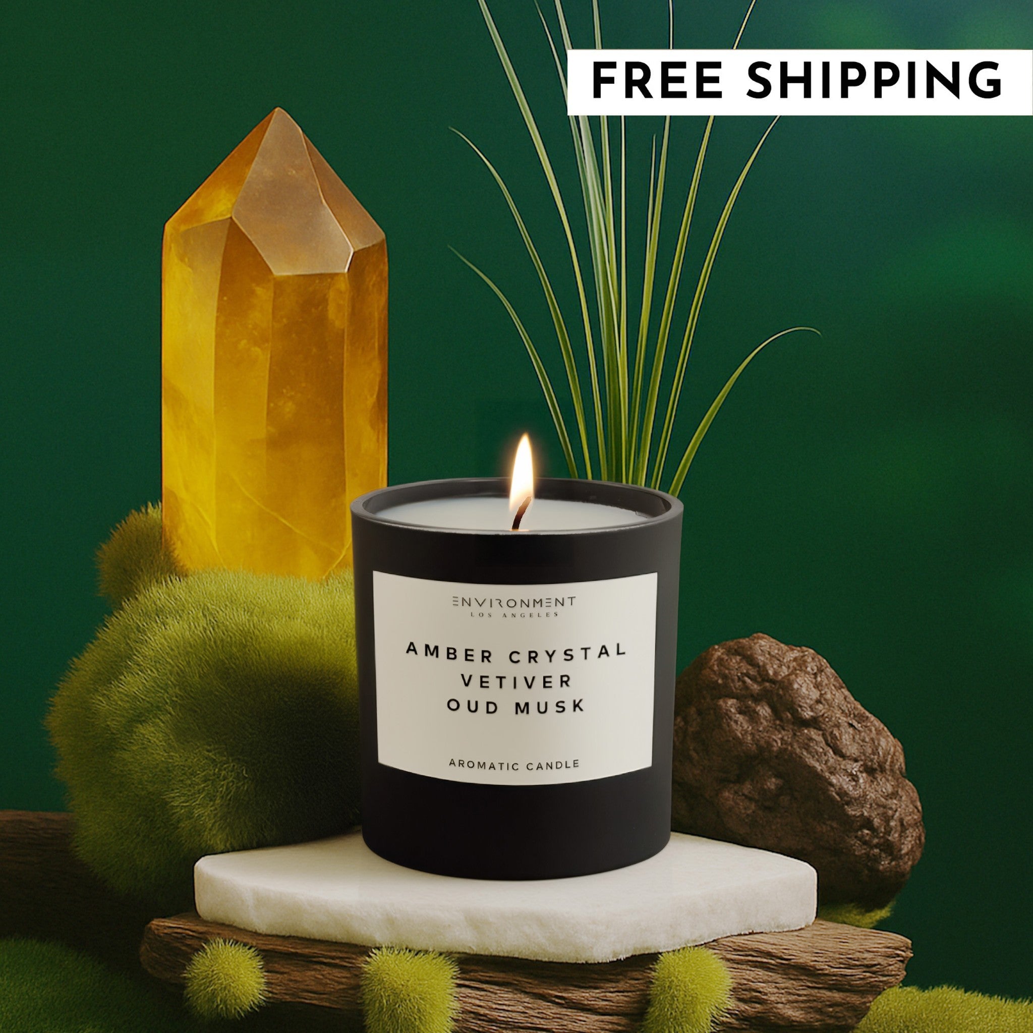 8oz Amber Crystal | Vetiver | Oud Musk Candle with Lid and Box (Inspired by Baccarat Rouge 540®)