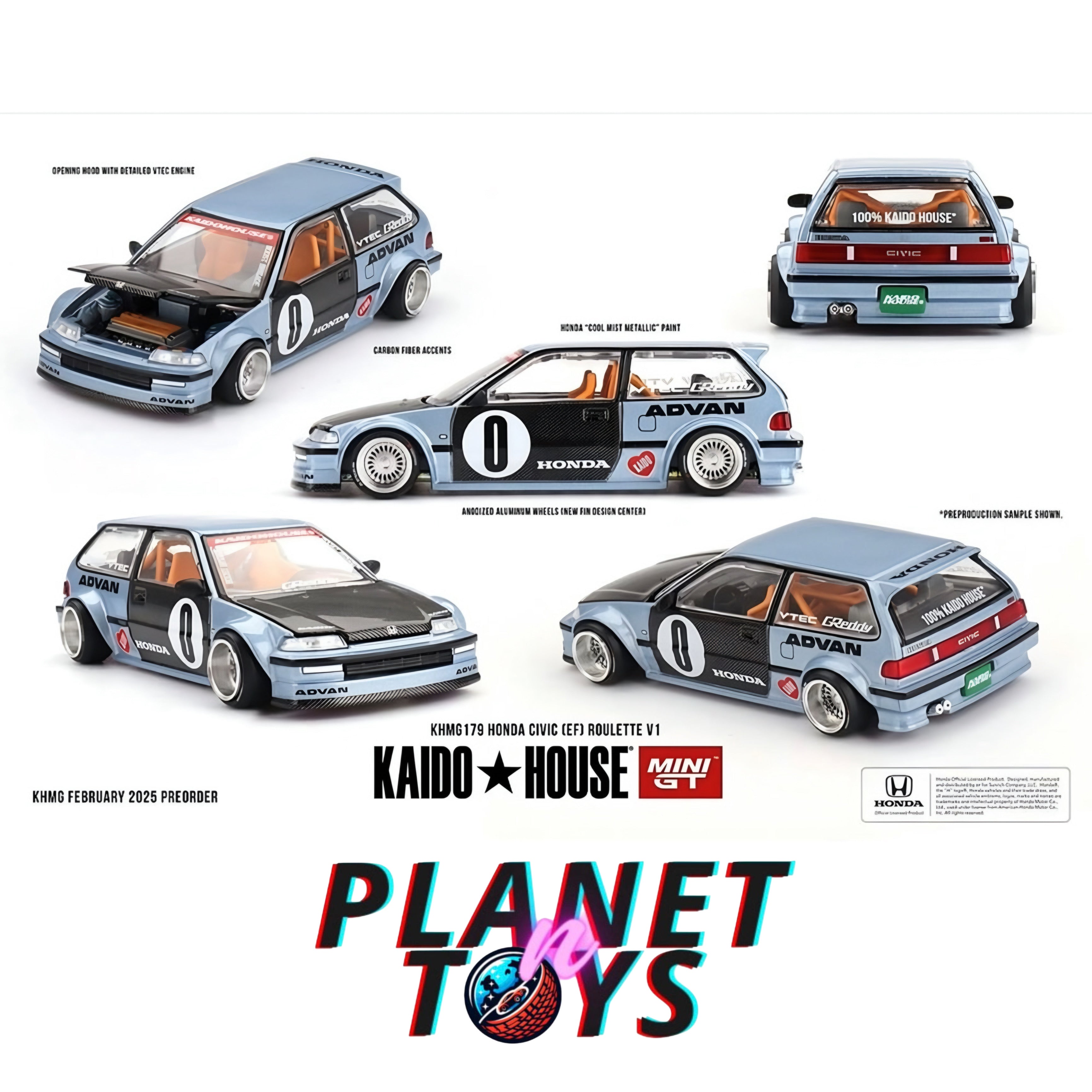 Kaido House x Mini GT 1:64 Honda Civic (EF) Kaido Roulette V1- Light Blue