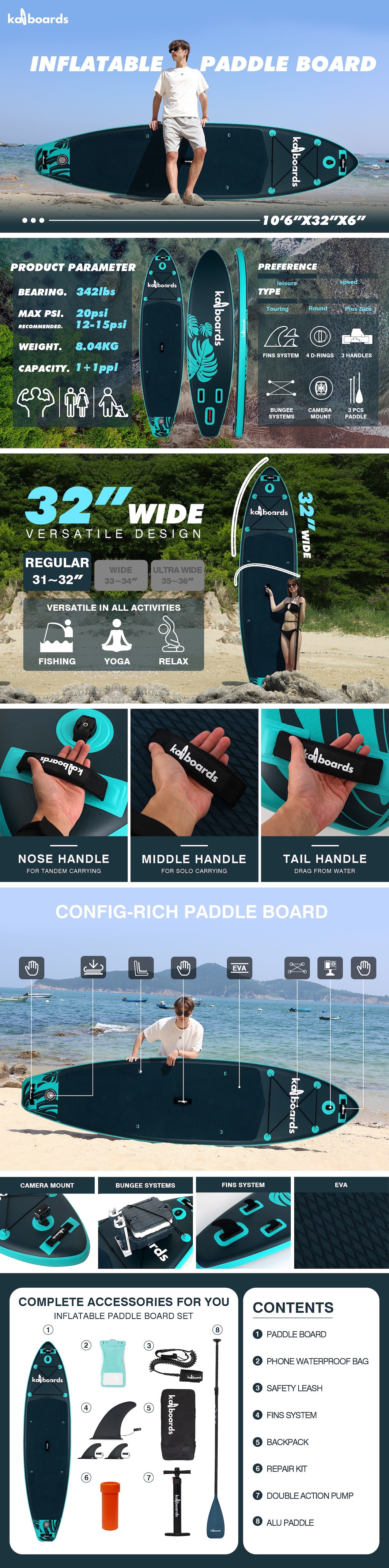 Kai Boards The Leaf 10’6 Inflatable SUP Paddle Board Set - Green