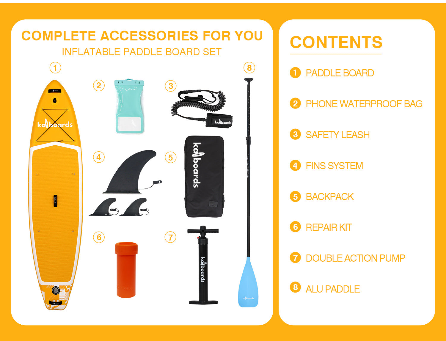 Kai Boards The Rainbow 10’6 Inflatable SUP Paddle Board Set - Yellow