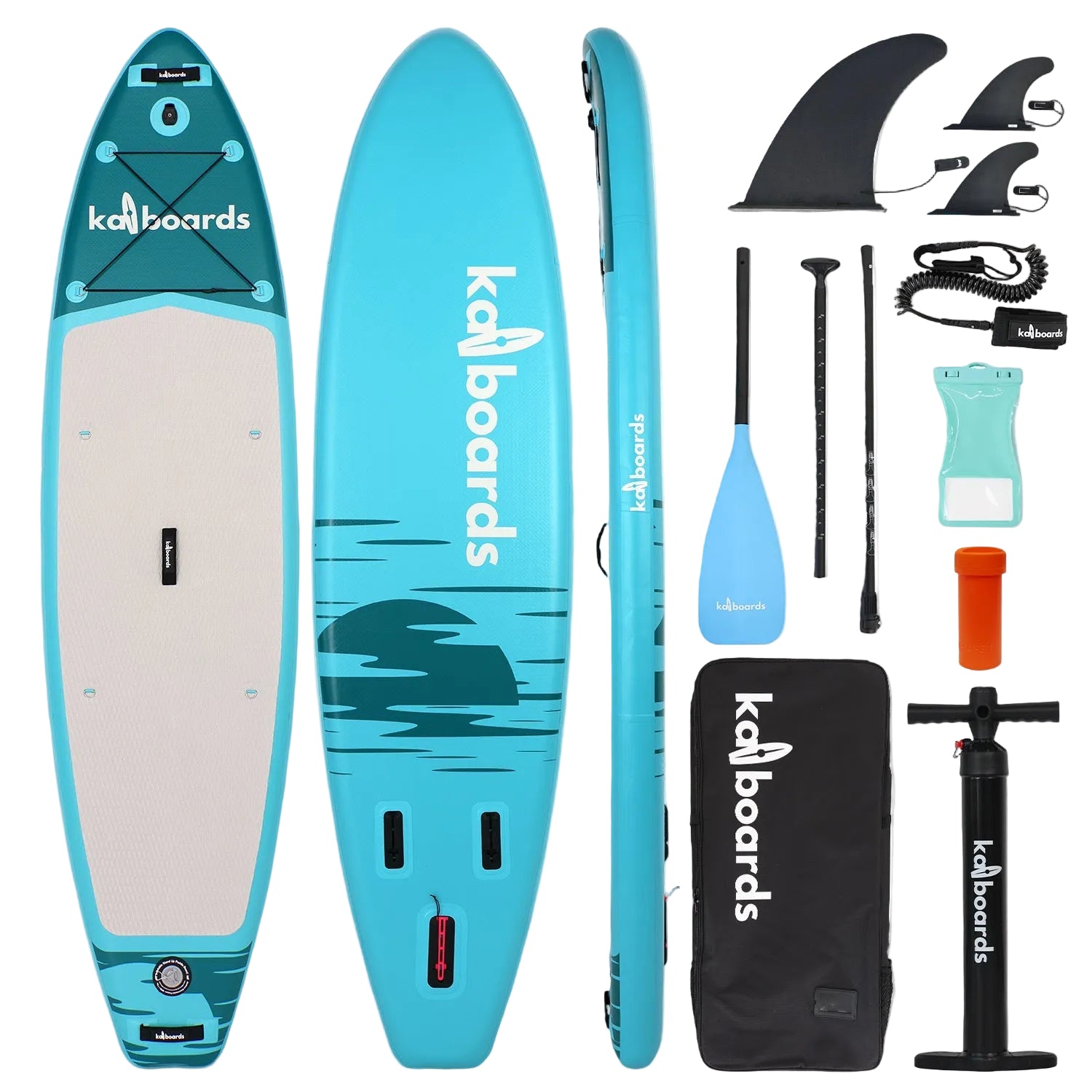 Supreme inflatable stand-up paddleboard set with accessories on a white background