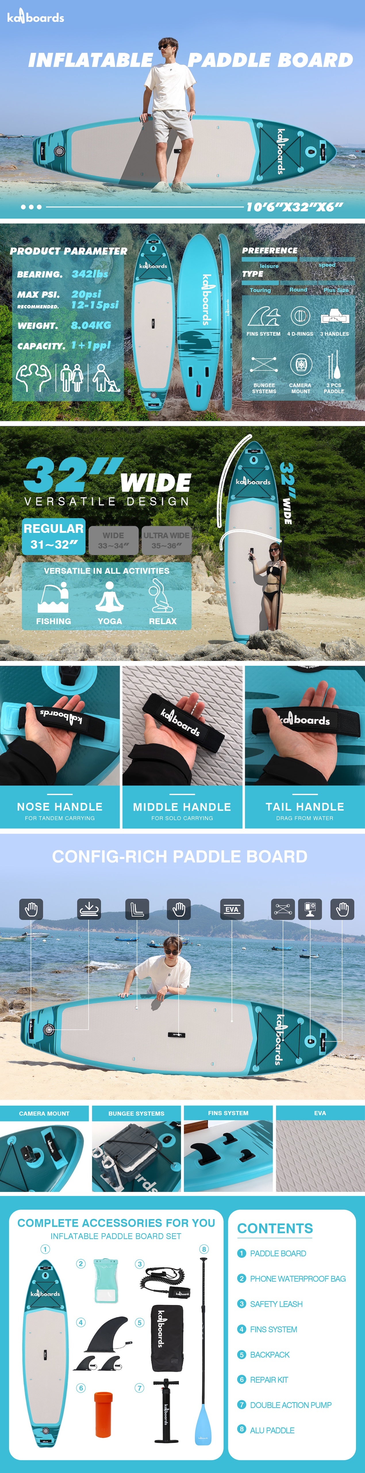 Kai Boards The Sunrise 10’6 Inflatable SUP Paddle Board Set - Blue