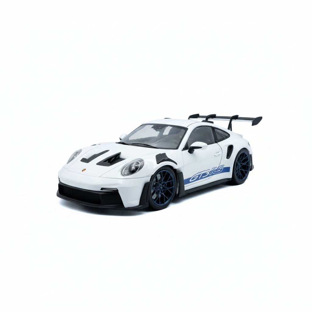 Solido Porsche 911 GT3 RS White with Blue Stripes - 2024 1:18 Diecast Car S1812102