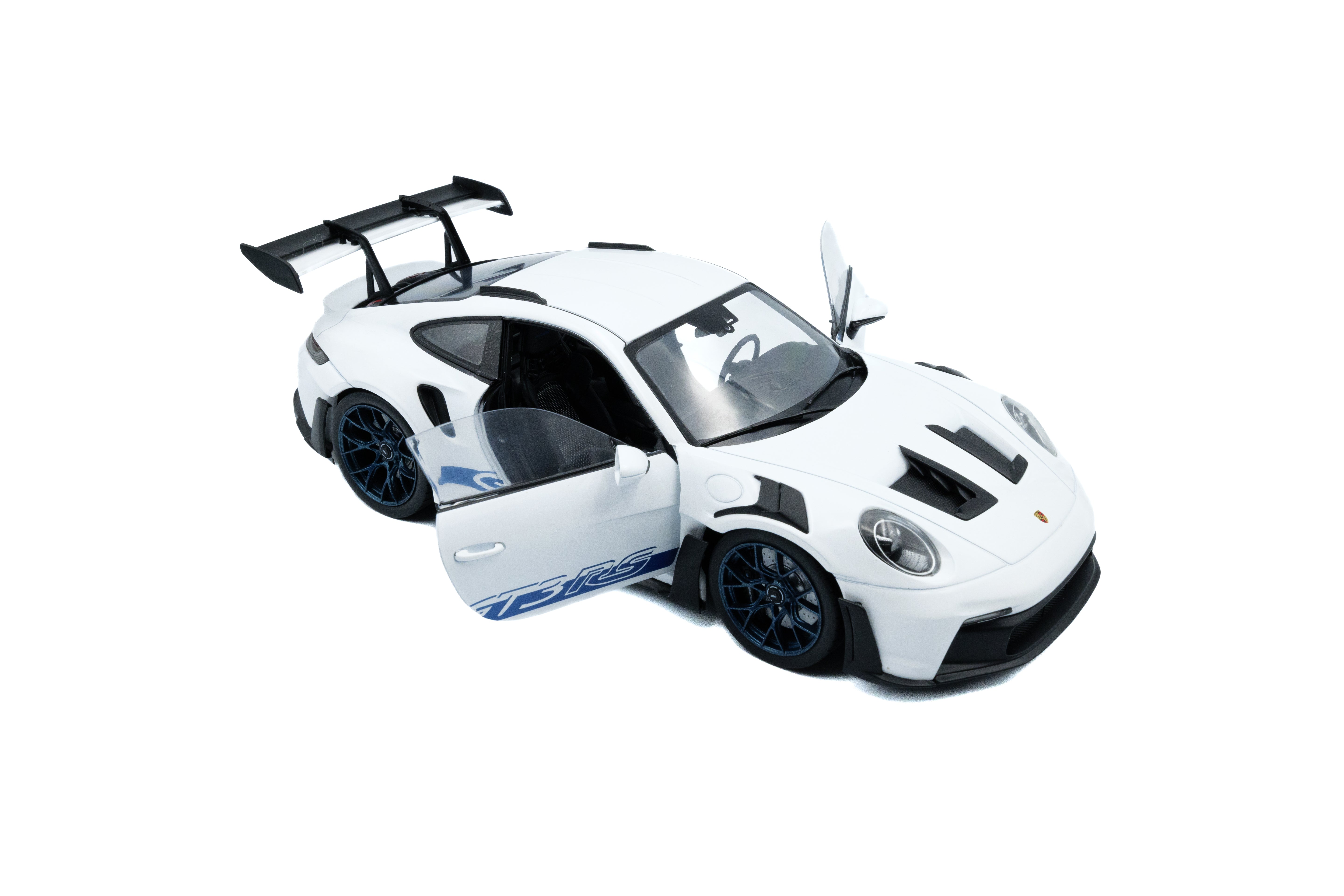 Solido Porsche 911 GT3 RS White with Blue Stripes - 2024 1:18 Diecast Car S1812102