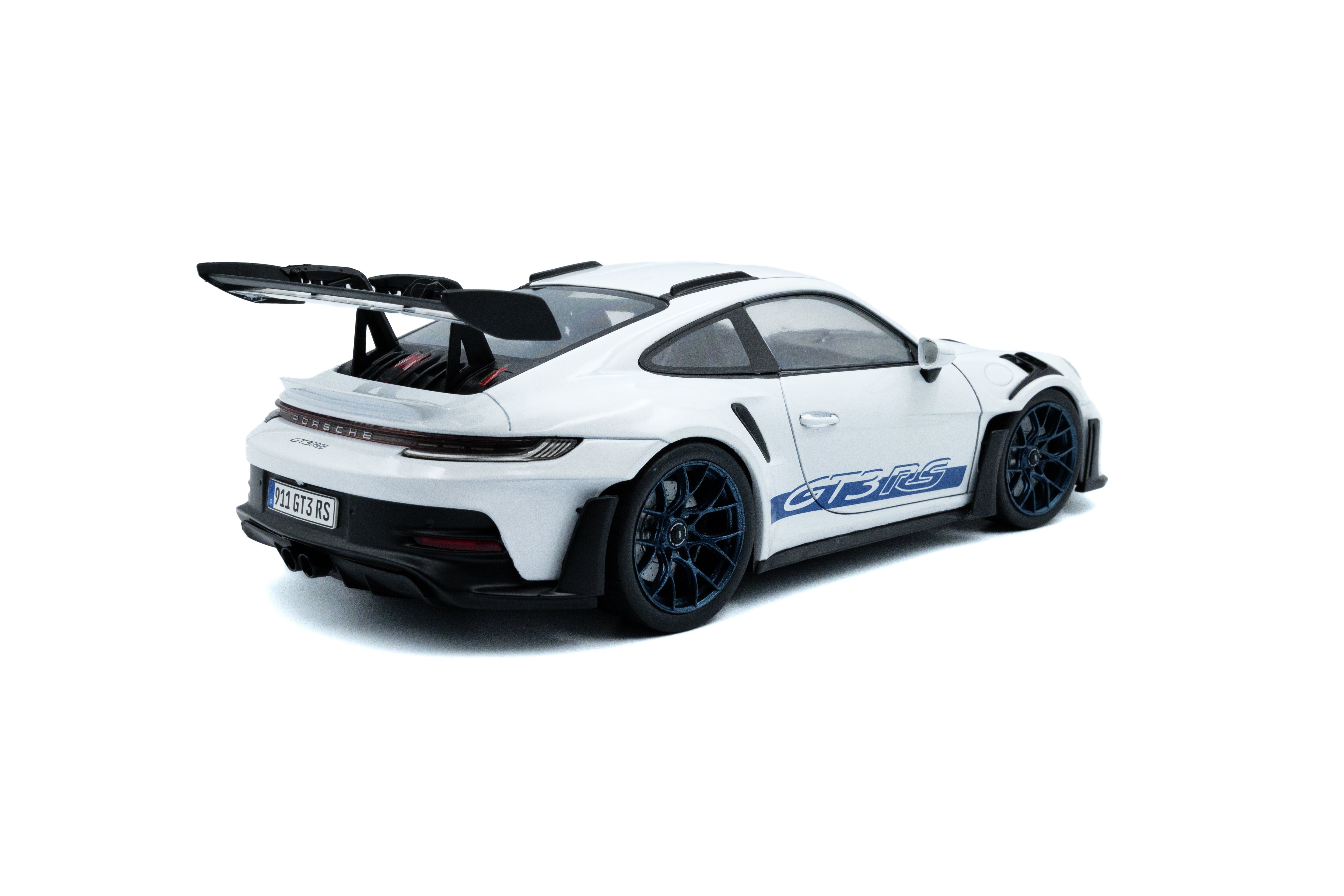 Solido Porsche 911 GT3 RS White with Blue Stripes - 2024 1:18 Diecast Car S1812102