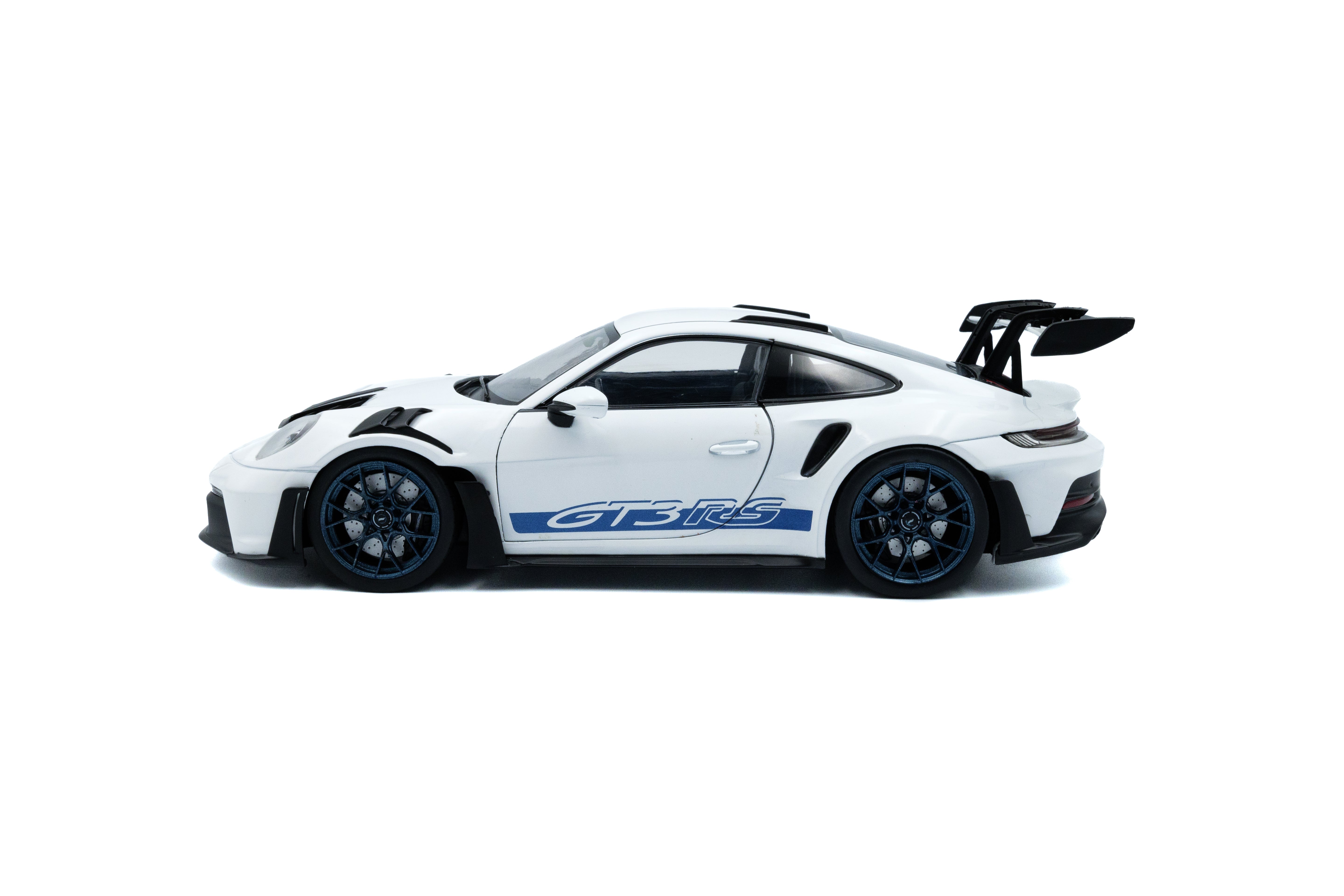 Solido Porsche 911 GT3 RS White with Blue Stripes - 2024 1:18 Diecast Car S1812102