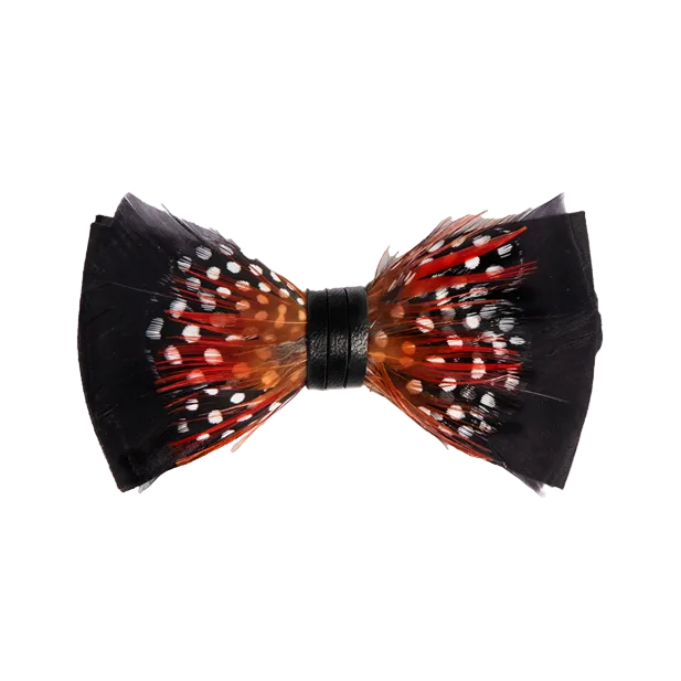 Genius Bowtie Copernicus Feather Bow Tie - Black, Orange & Polka Dot