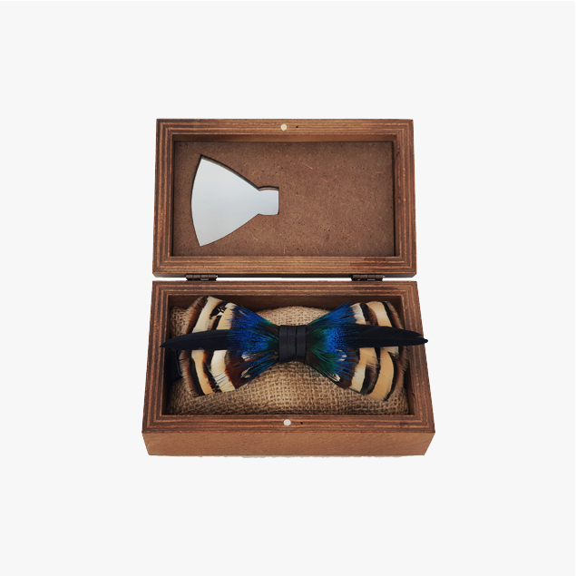 Genius Bowtie Dali Black Feather Bow Tie - Beige & Blue