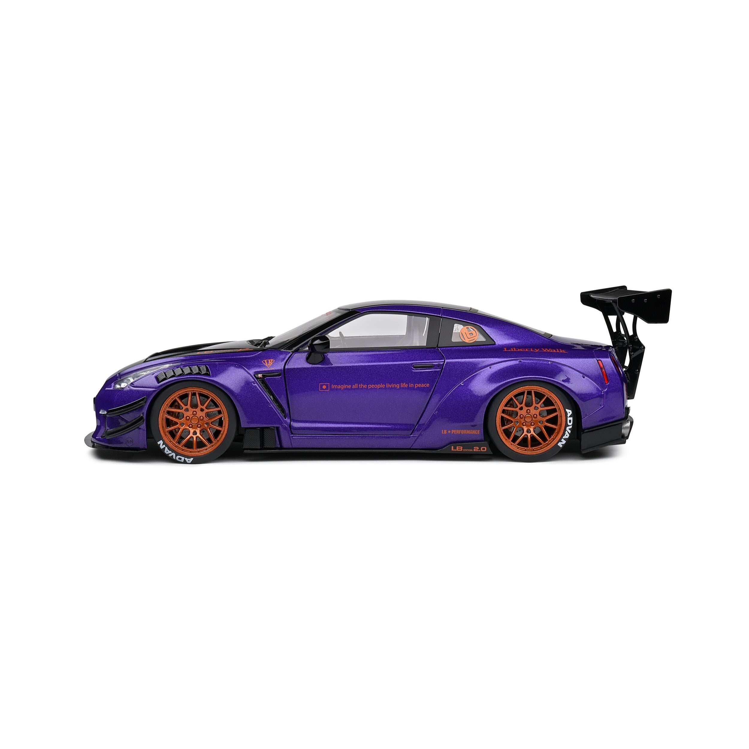 Solido Nissan GT-R (R35) Liberty Walk Body Kit 2.0 Purple - 2022 1:18 Diecast Car Left