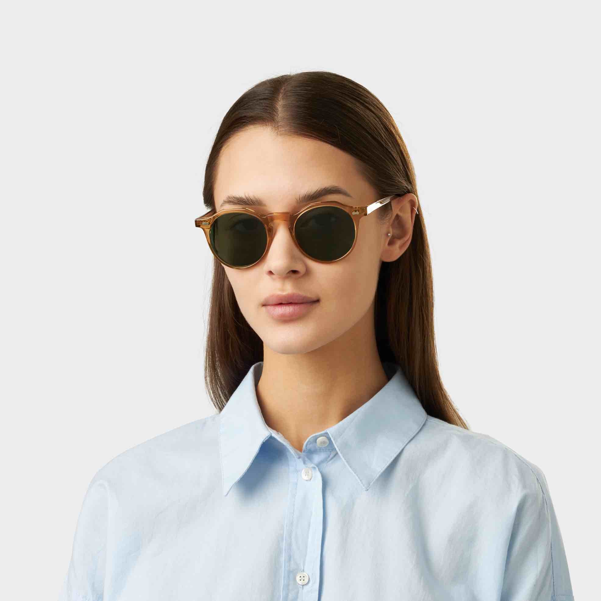 TBD Eyewear Lapel Eco Champagne Bottle Green Lens Sunglasses Woman