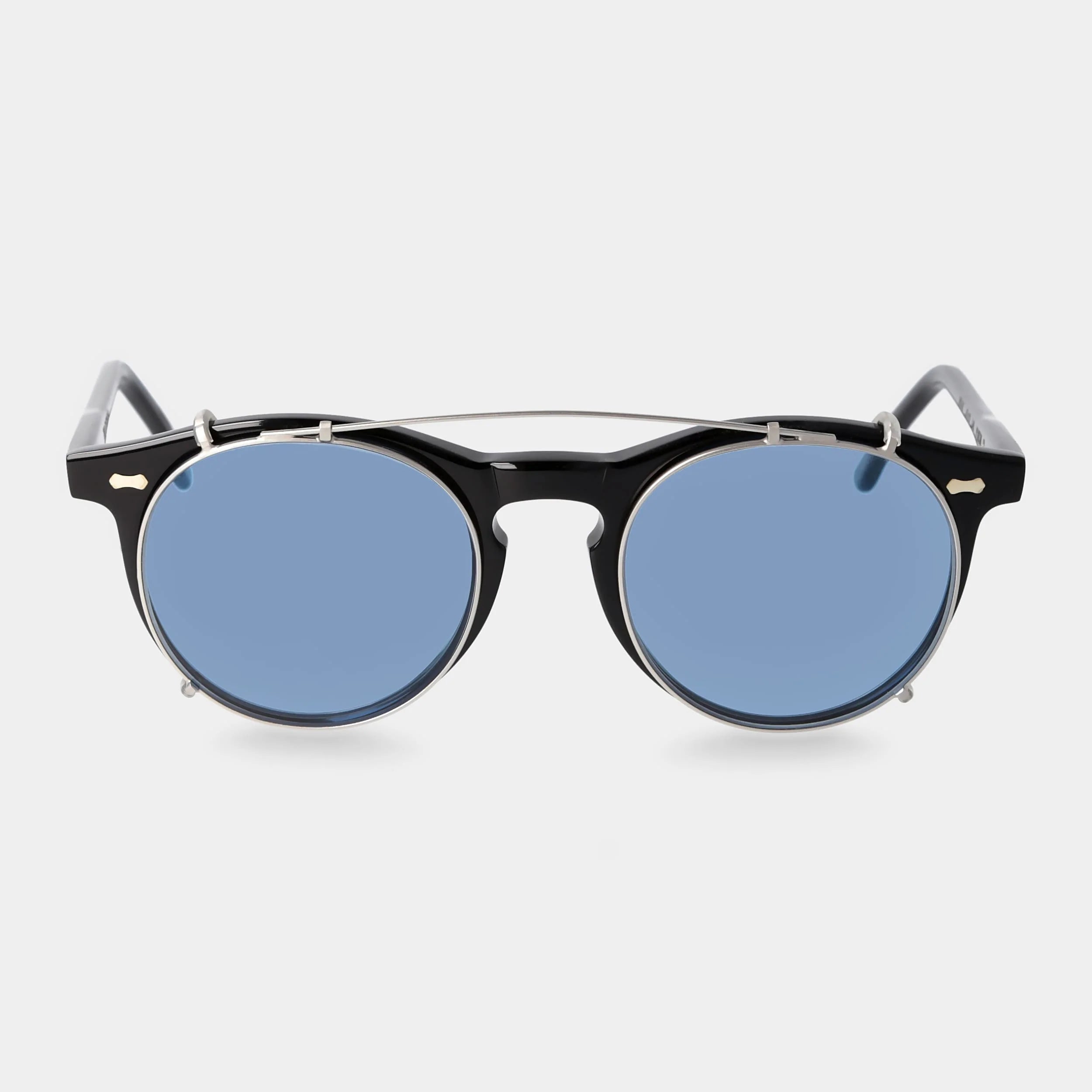 TBD Eyewear Pleat Black Silver Blue Lens Clip On Front
