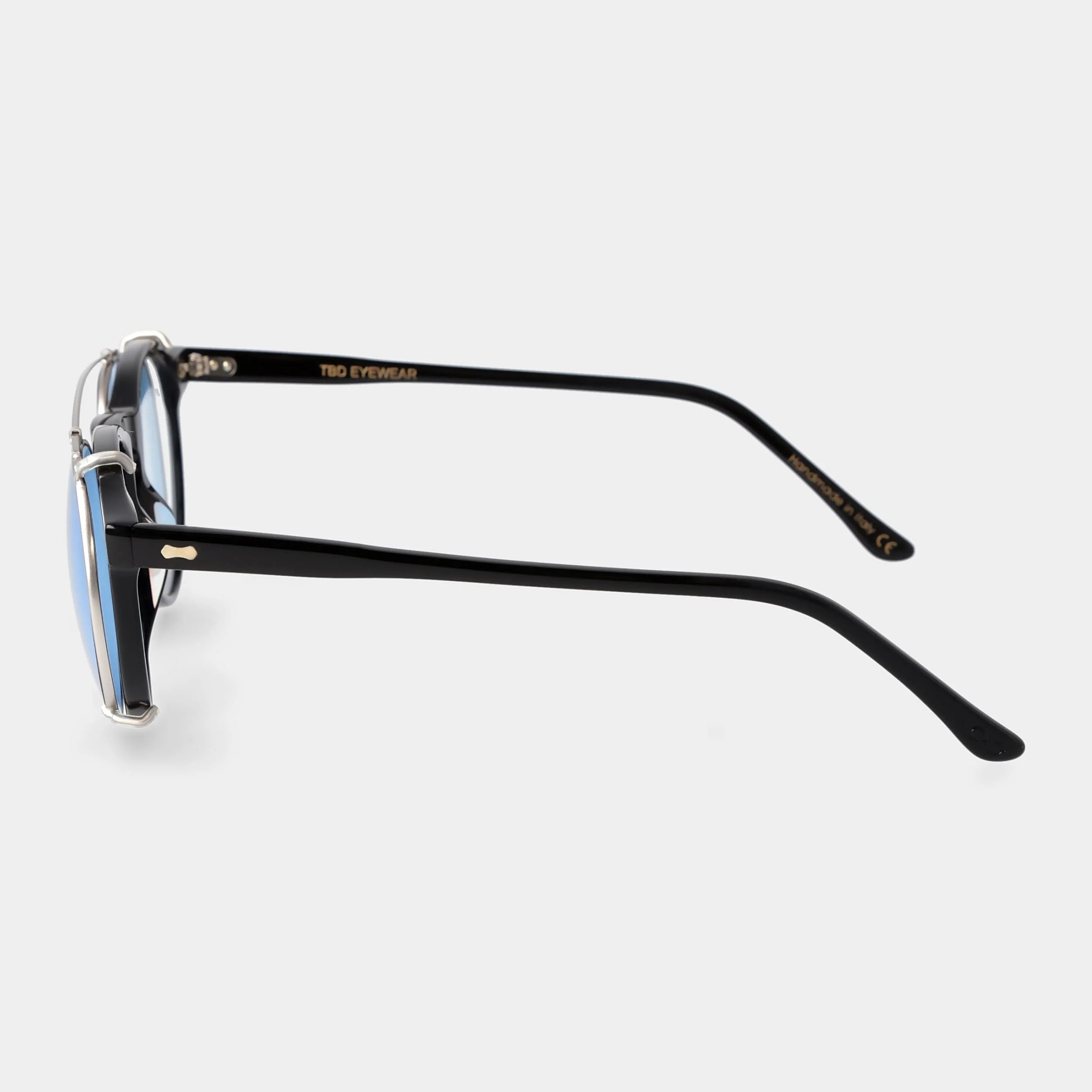 TBD Eyewear Pleat Black Silver Blue Lens Clip On Side