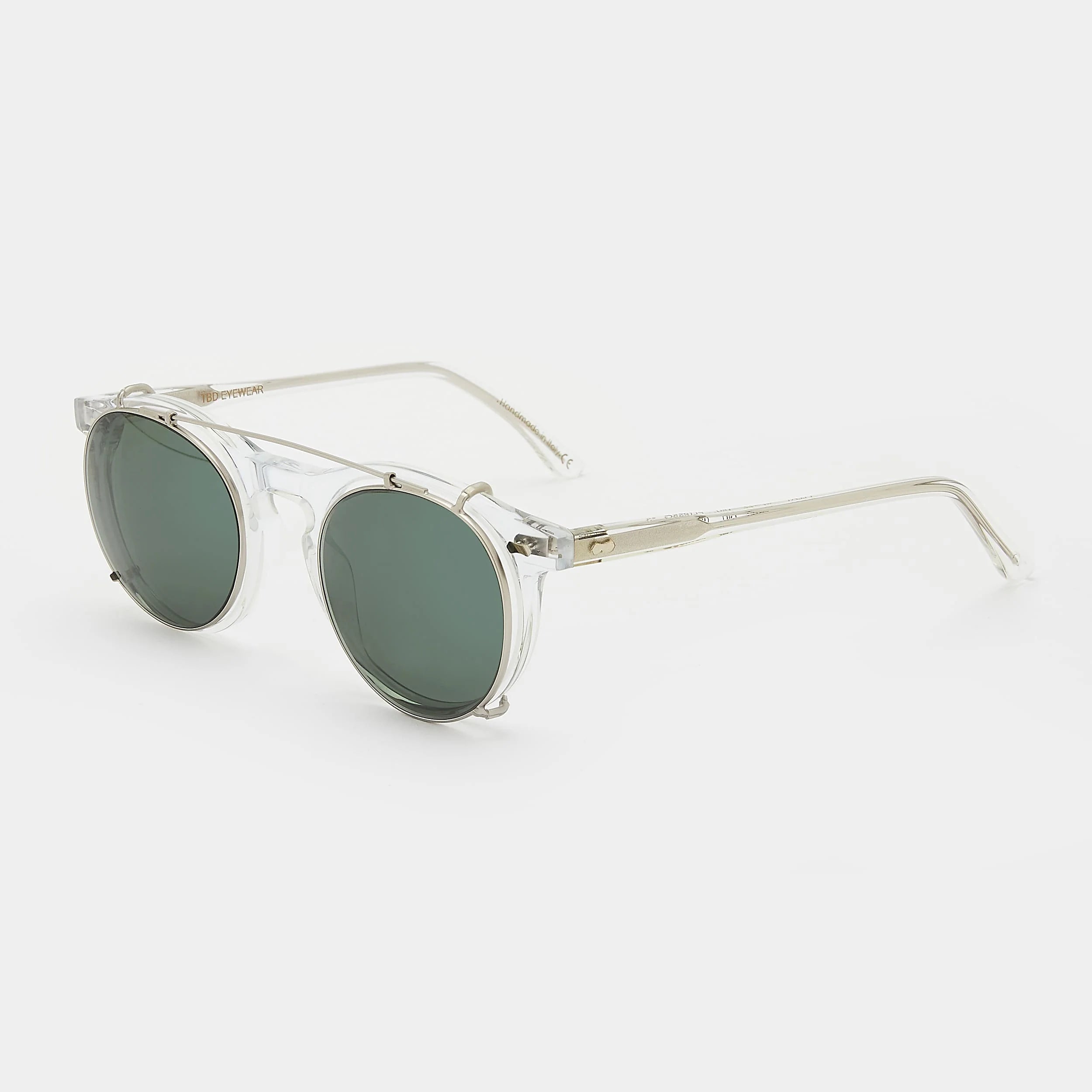 TBD Eyewear Pleat Eco Transparent Bottle Green Lens Sunglasses Angle