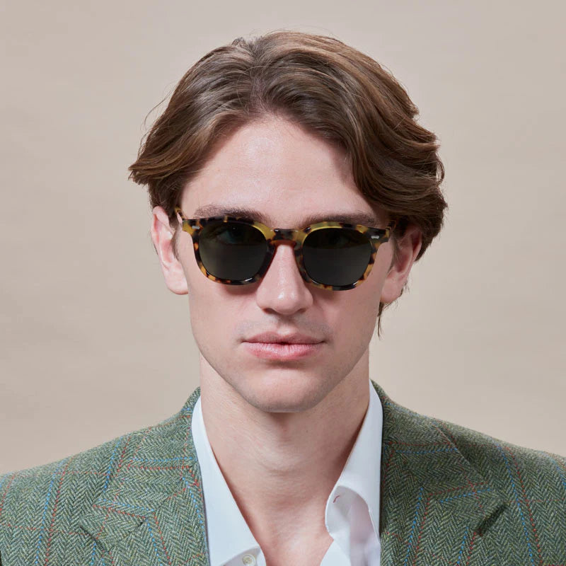 TBD Eyewear Twill Light Tortoise Bottle Green Lens Sunglasses Man