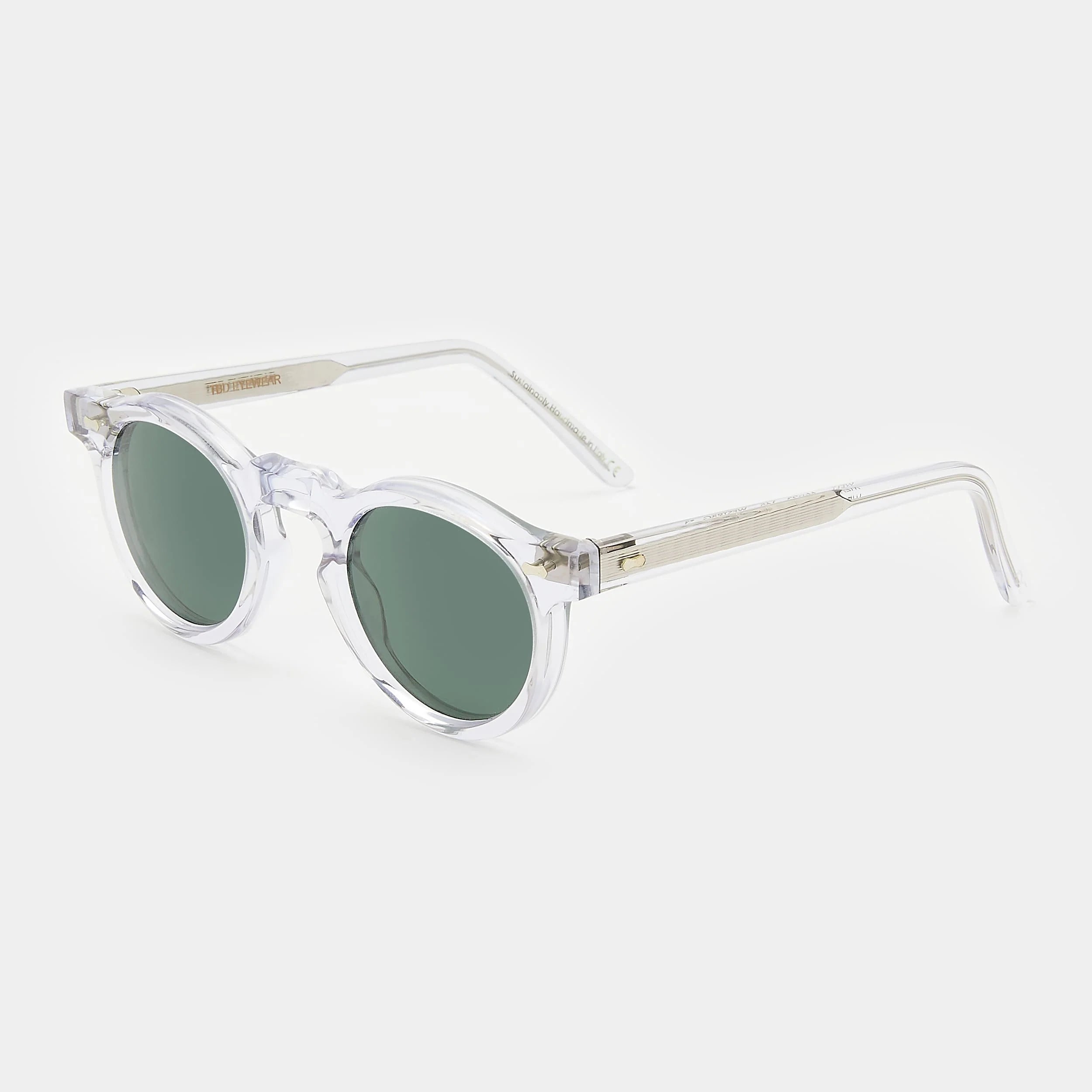 TBD Eyewear Welt Eco Transparent Bottle Green Lens Sunglasses Angle