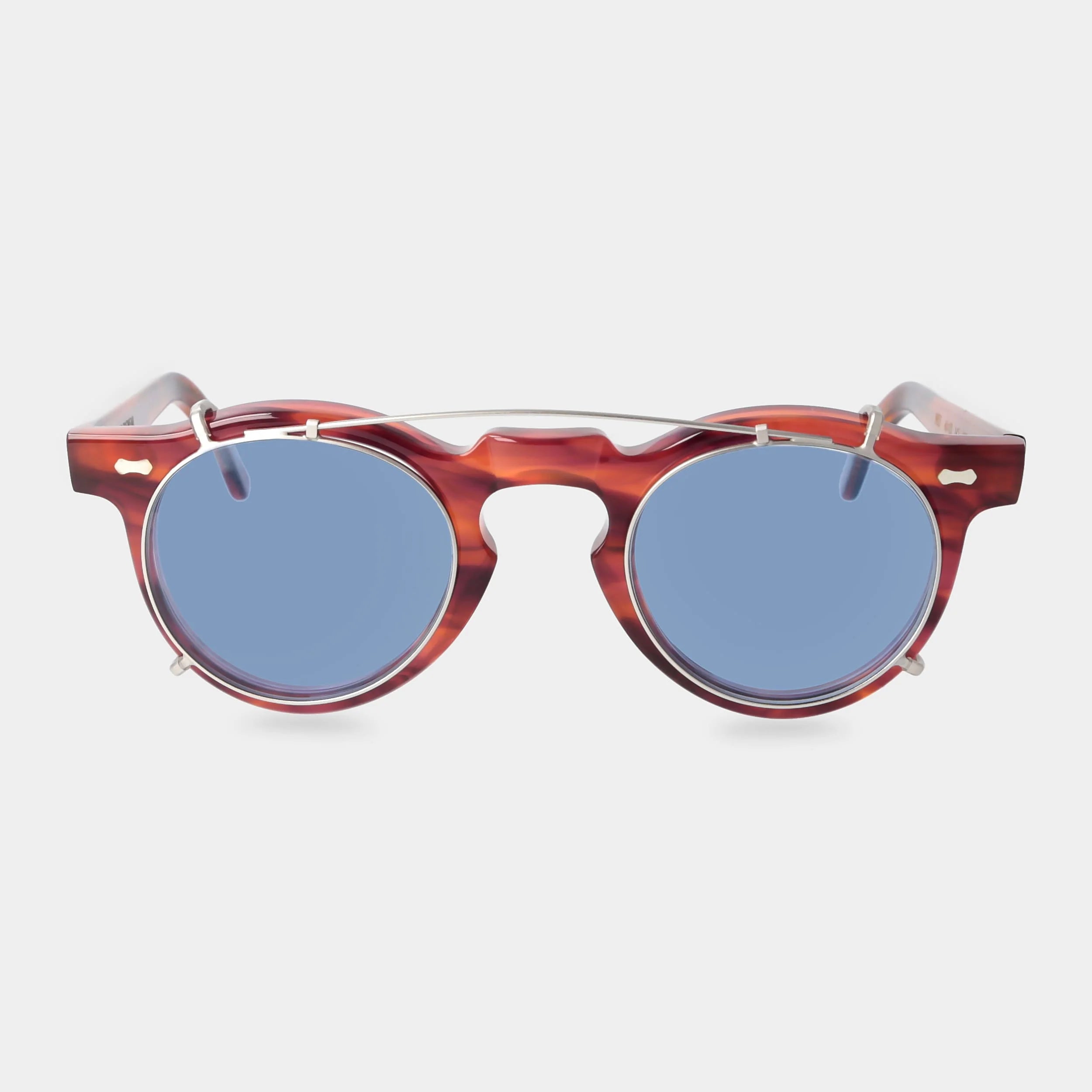 TBD Eyewear Welt with Clip Silver Blue Lens Front
