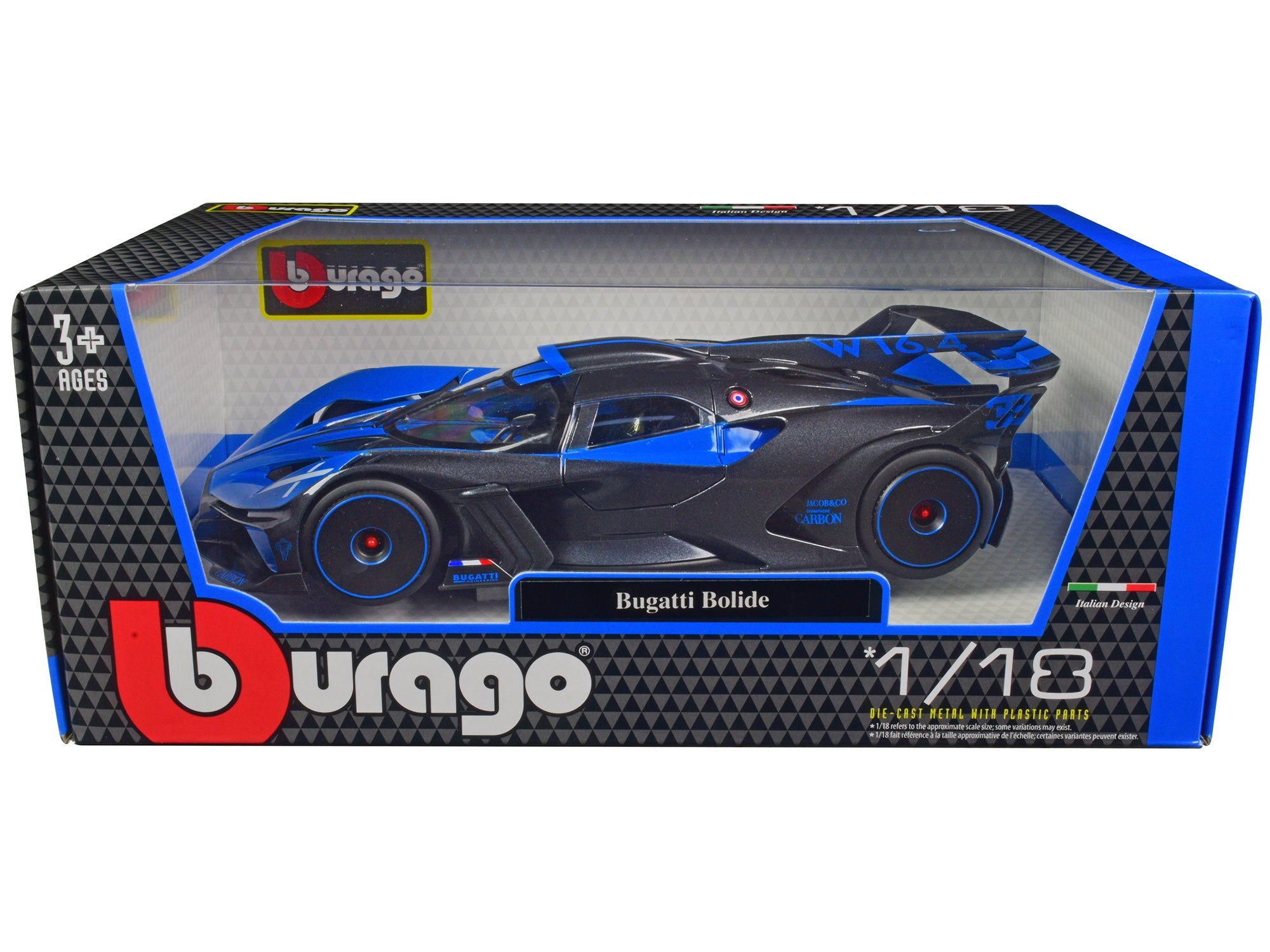 Bburago Bugatti Bolide Blue and Carbon Gray 1/18 Diecast Car