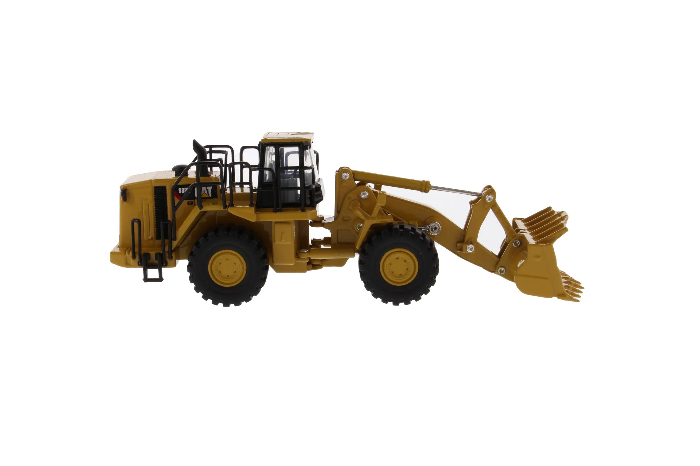 Model of a yellow construction vehicle on a white background