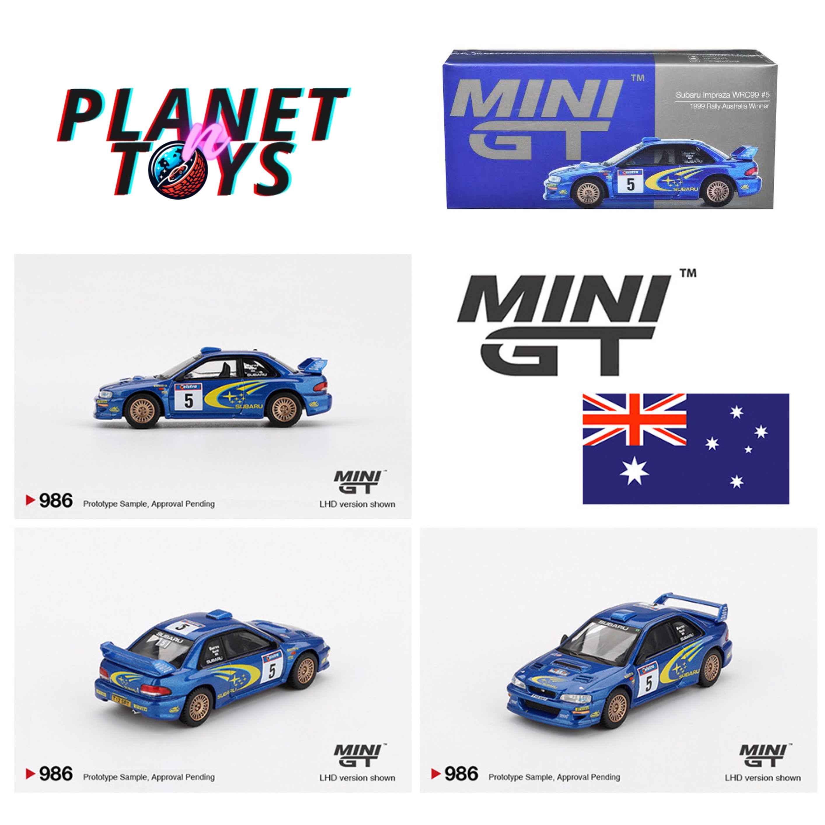 Mini GT 1:64 Subaru Impreza WRC99 – #5, Richard Burns / Robert Reid – Winner, 1999 Rally Australia – Australia Exclusive #986