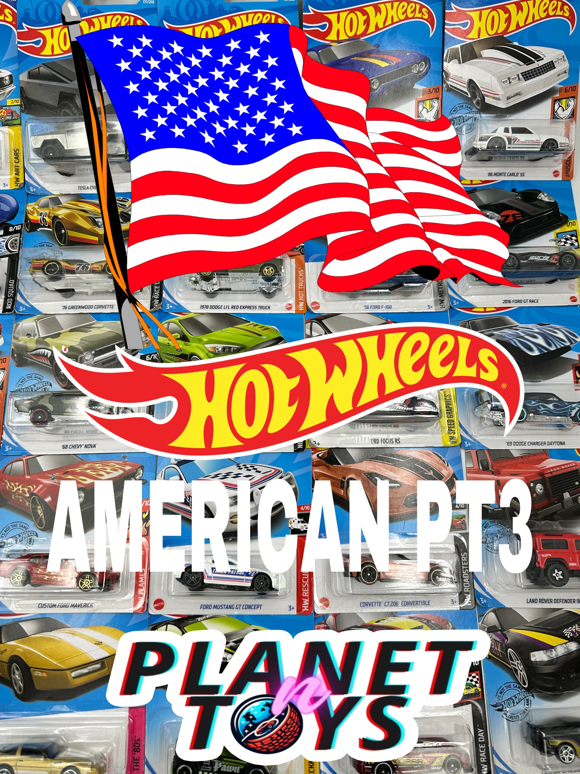 Hot Wheels American Power (V3)1:64 Diecast Assorted (Ford, Chevy, Dodge, Mustang, Corvette, GMC, Jeep, Merc, Camaro)