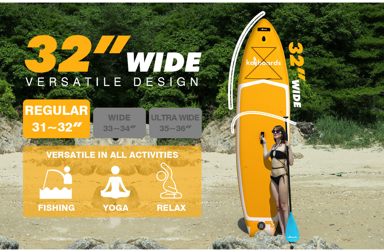 Kai Boards The Rainbow 10’6 Inflatable SUP Paddle Board Set - Yellow