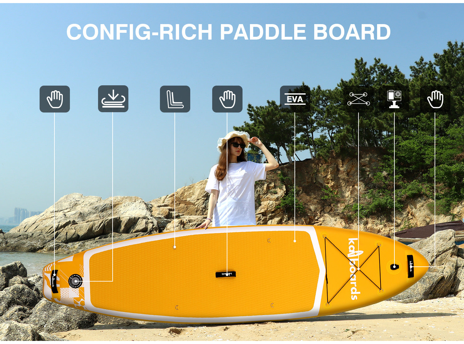 Kai Boards The Rainbow 10’6 Inflatable SUP Paddle Board Set - Yellow
