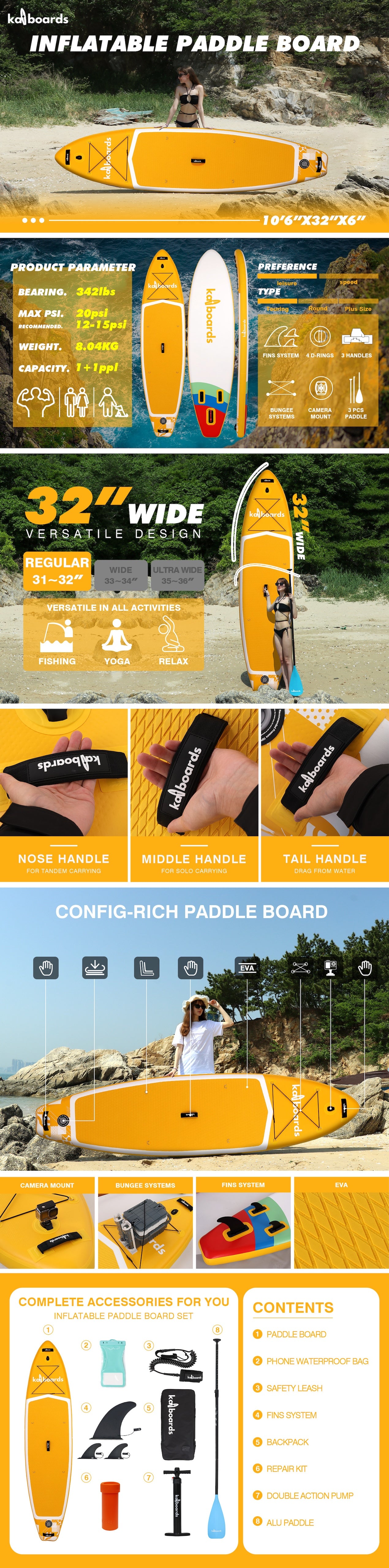 Kai Boards The Rainbow 10’6 Inflatable SUP Paddle Board Set - Yellow