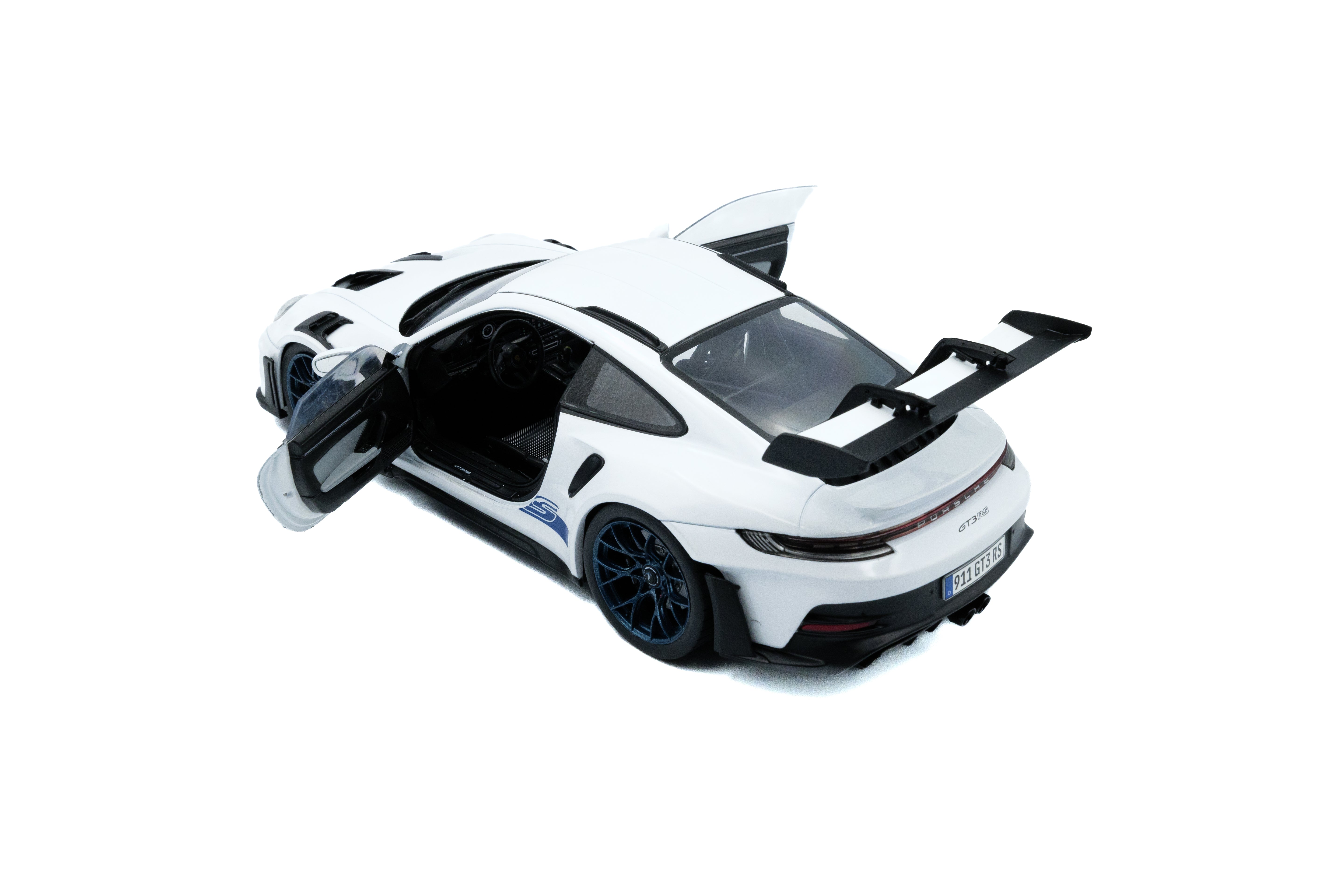 Solido Porsche 911 GT3 RS White with Blue Stripes - 2024 1:18 Diecast Car S1812102