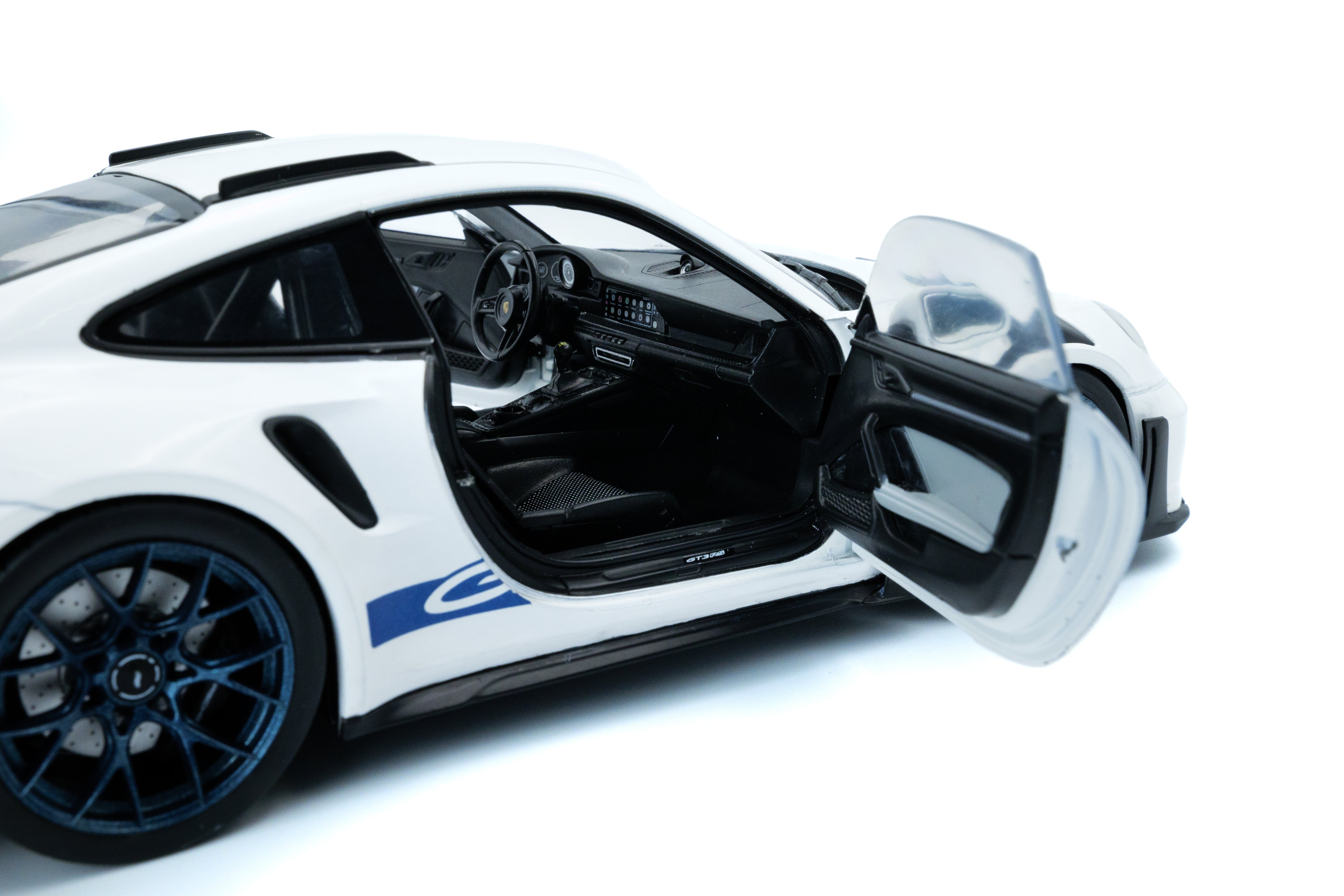 Solido Porsche 911 GT3 RS White with Blue Stripes - 2024 1:18 Diecast Car S1812102