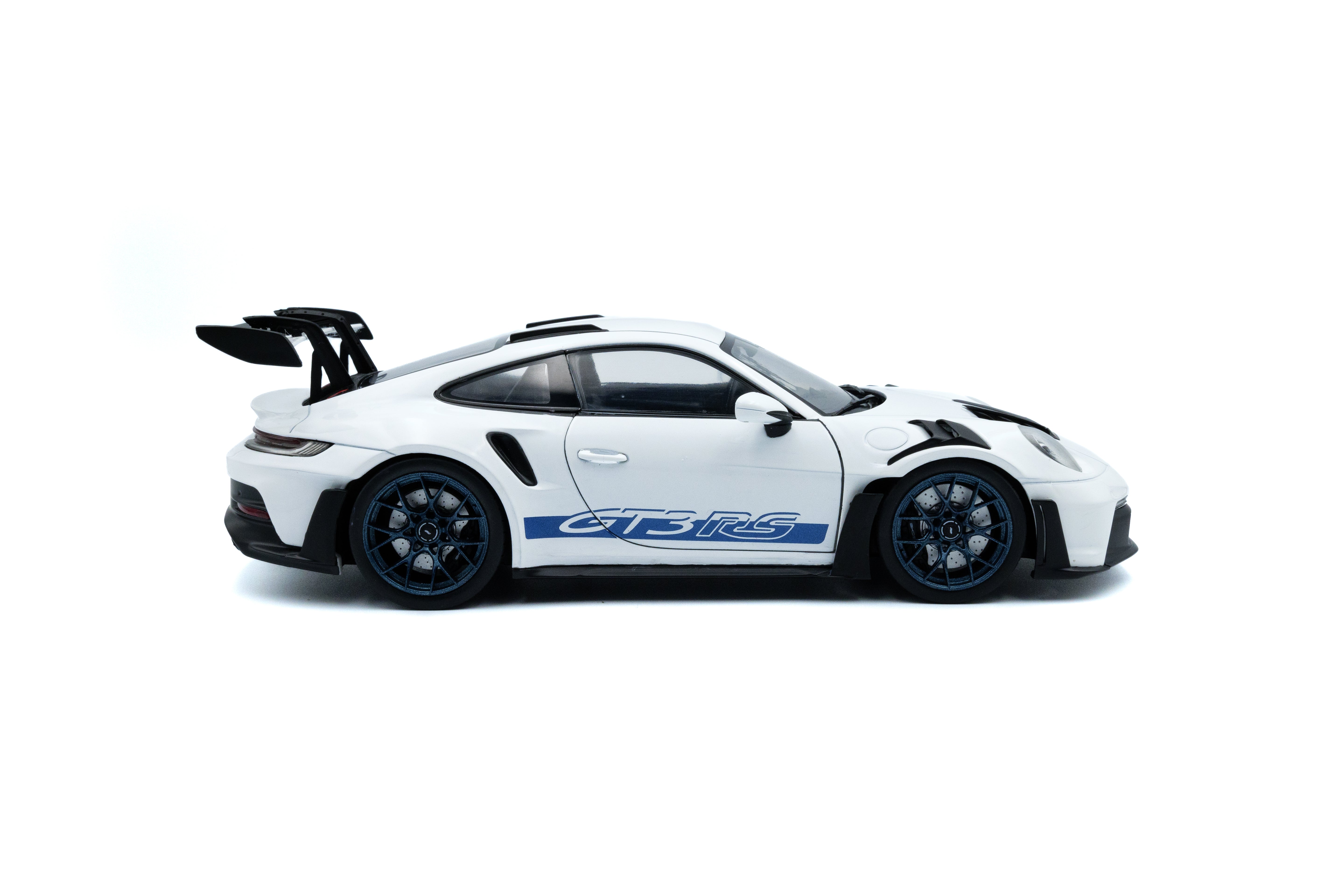 Solido Porsche 911 GT3 RS White with Blue Stripes - 2024 1:18 Diecast Car S1812102