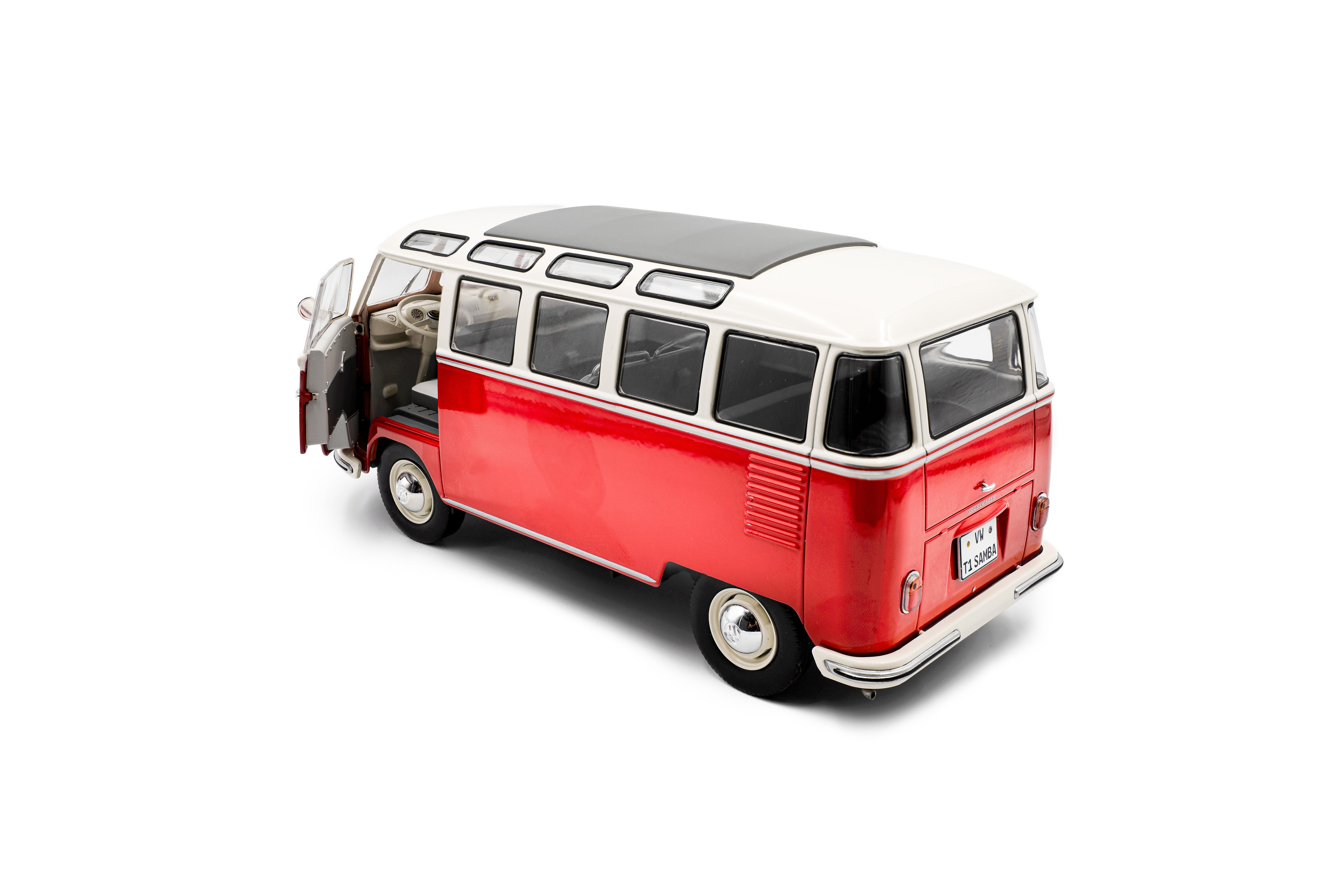 Solido Volkswagen T1 Samba Red / White-1962 1:18 Diecast Car S1813402