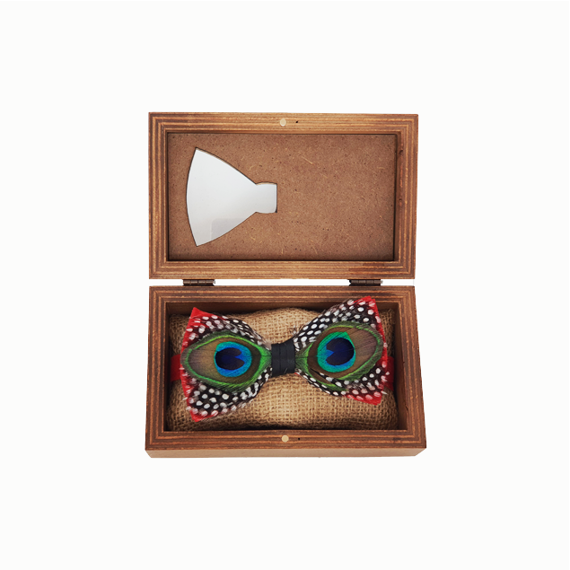 Genius Bowtie Mozart Feather Bow Tie - Red, Peacock & Polka Dot