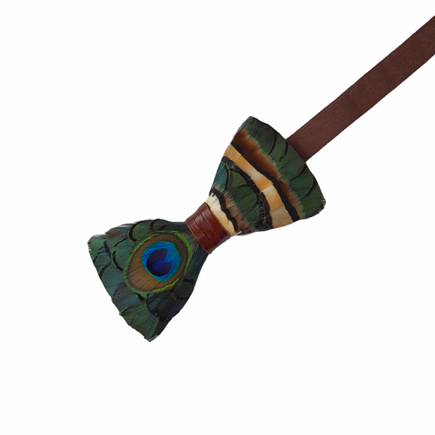 Genius Bowtie Plato Feather Bow Tie - Green & Peacock
