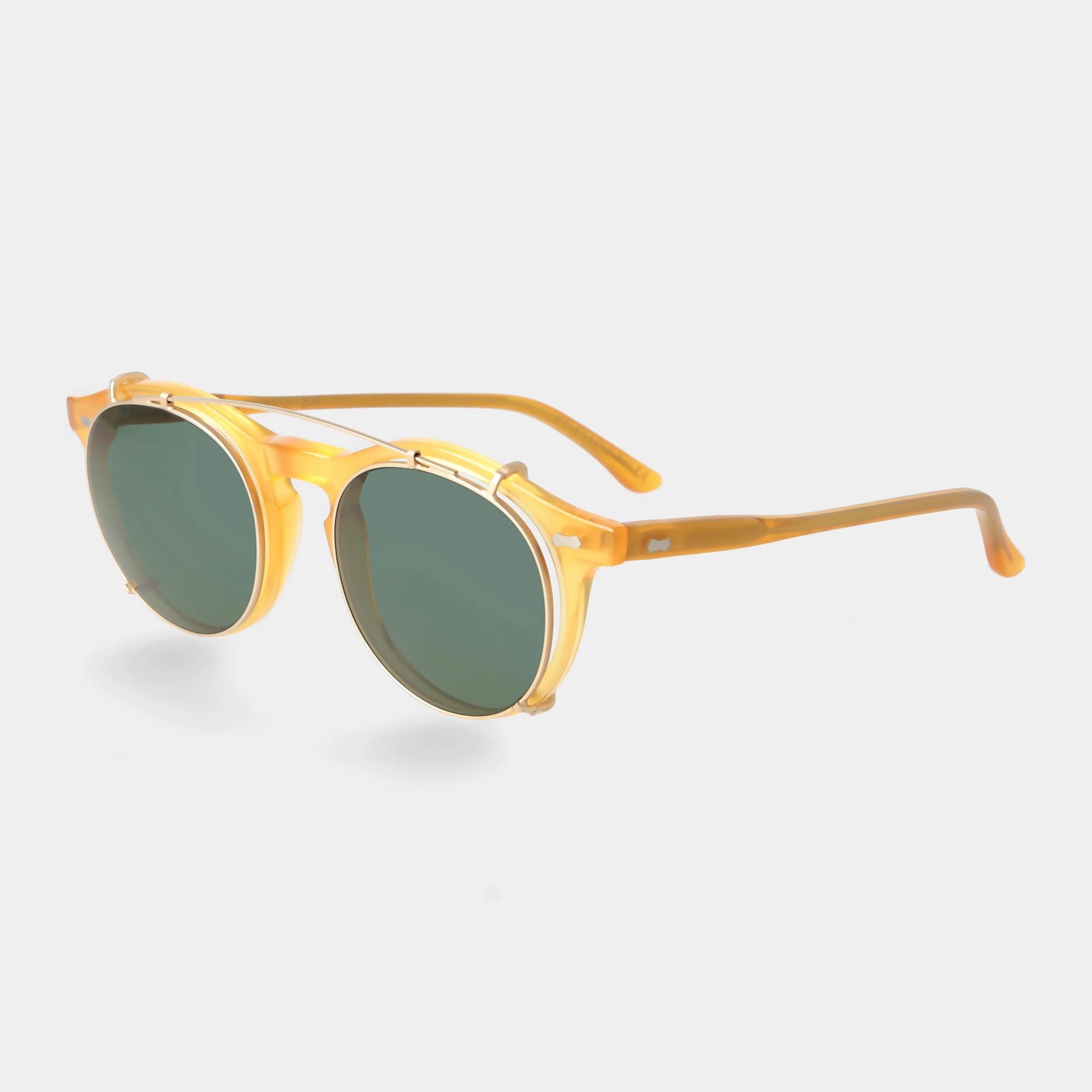 TBD Eyewear Pleat Honey Gold Bottle Green Clip On Angle