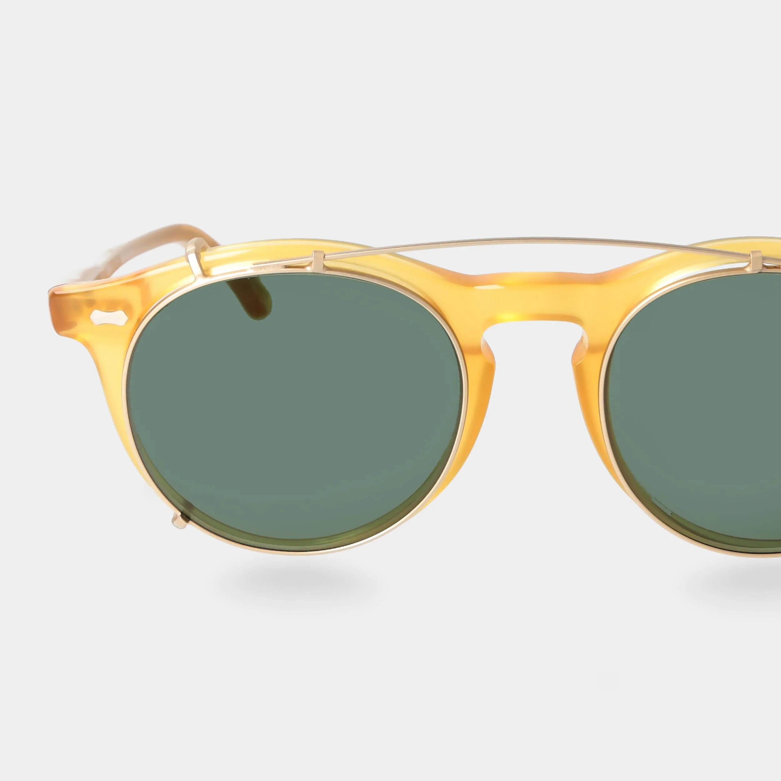 TBD Eyewear Pleat Honey Gold Bottle Green Clip On Detail