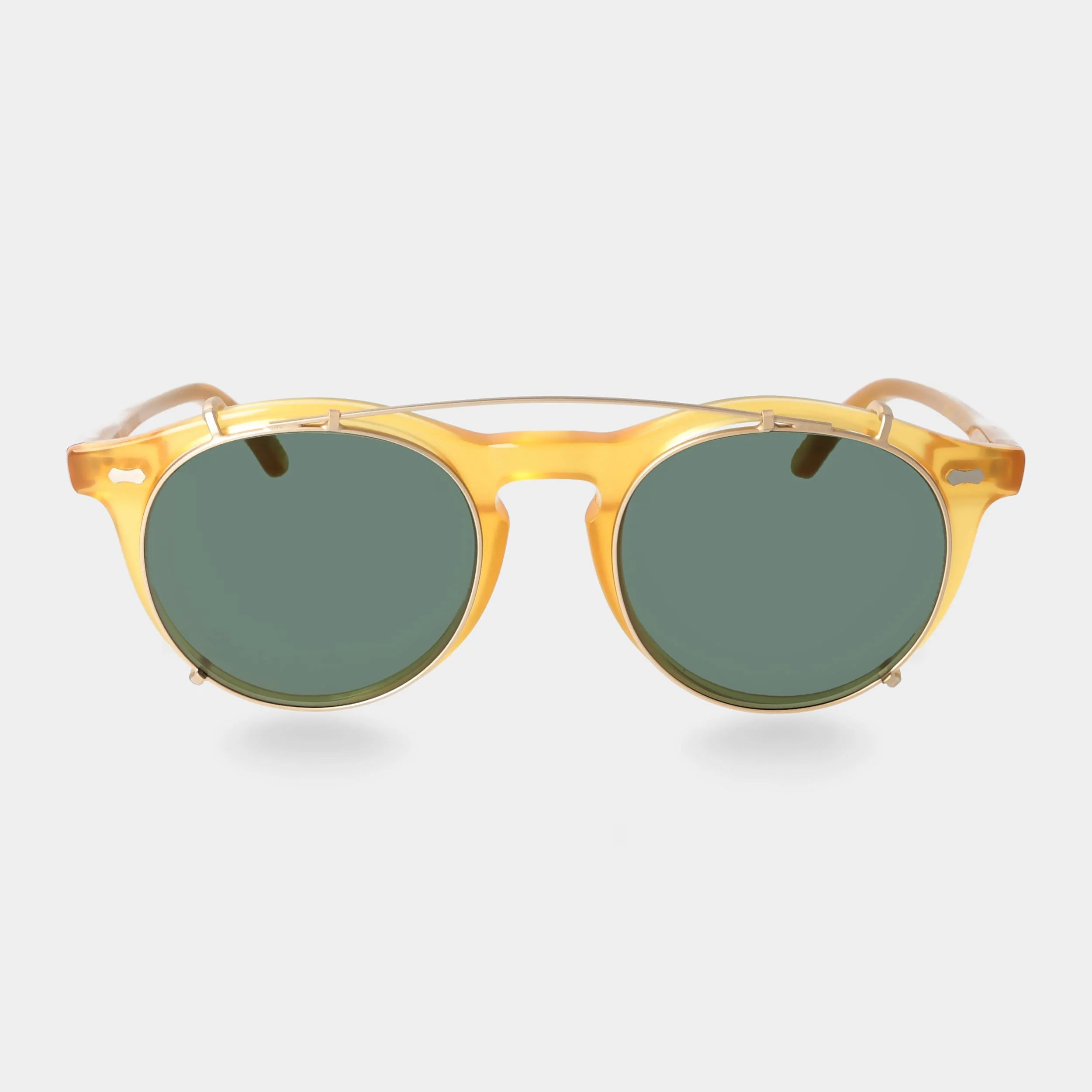 TBD Eyewear Pleat Honey Gold Bottle Green Clip On Front