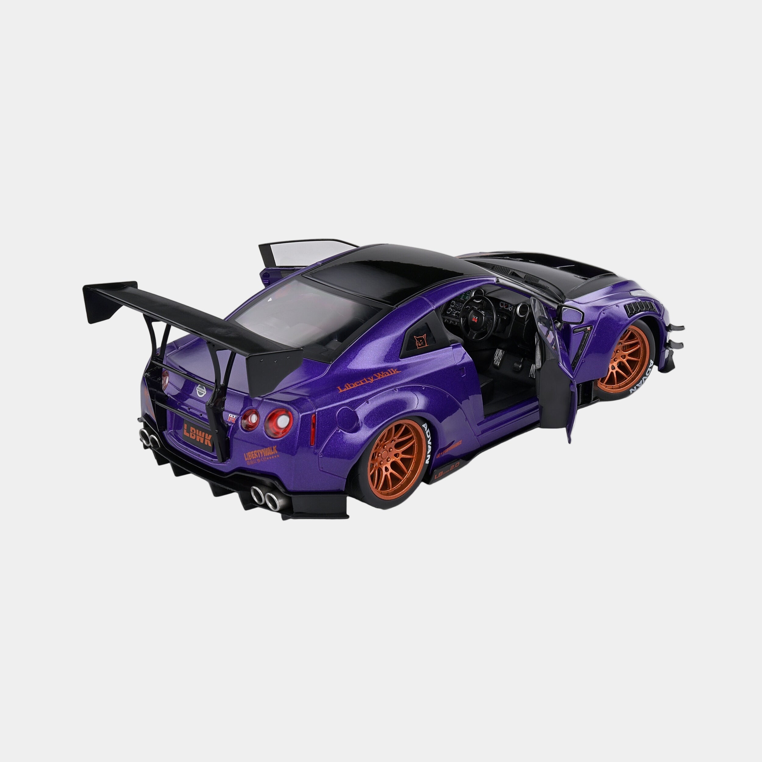 Solido Nissan GT-R (R35) Liberty Walk Body Kit 2.0 Purple - 2022 1:18 Diecast Car Open Door Back
