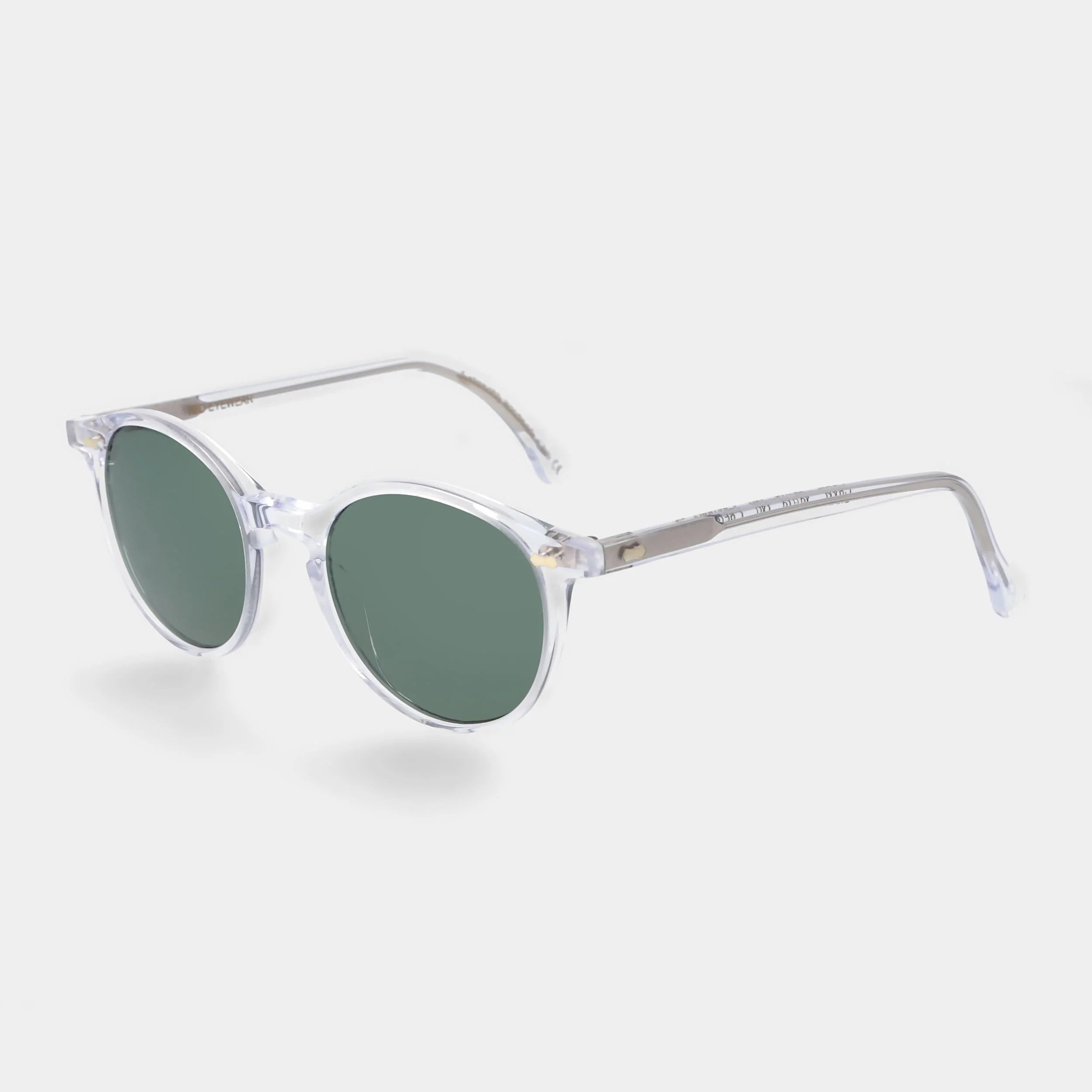 TBD Eyewear Cran Eco Transparent Bottle Green Lens Sunglasses Angle