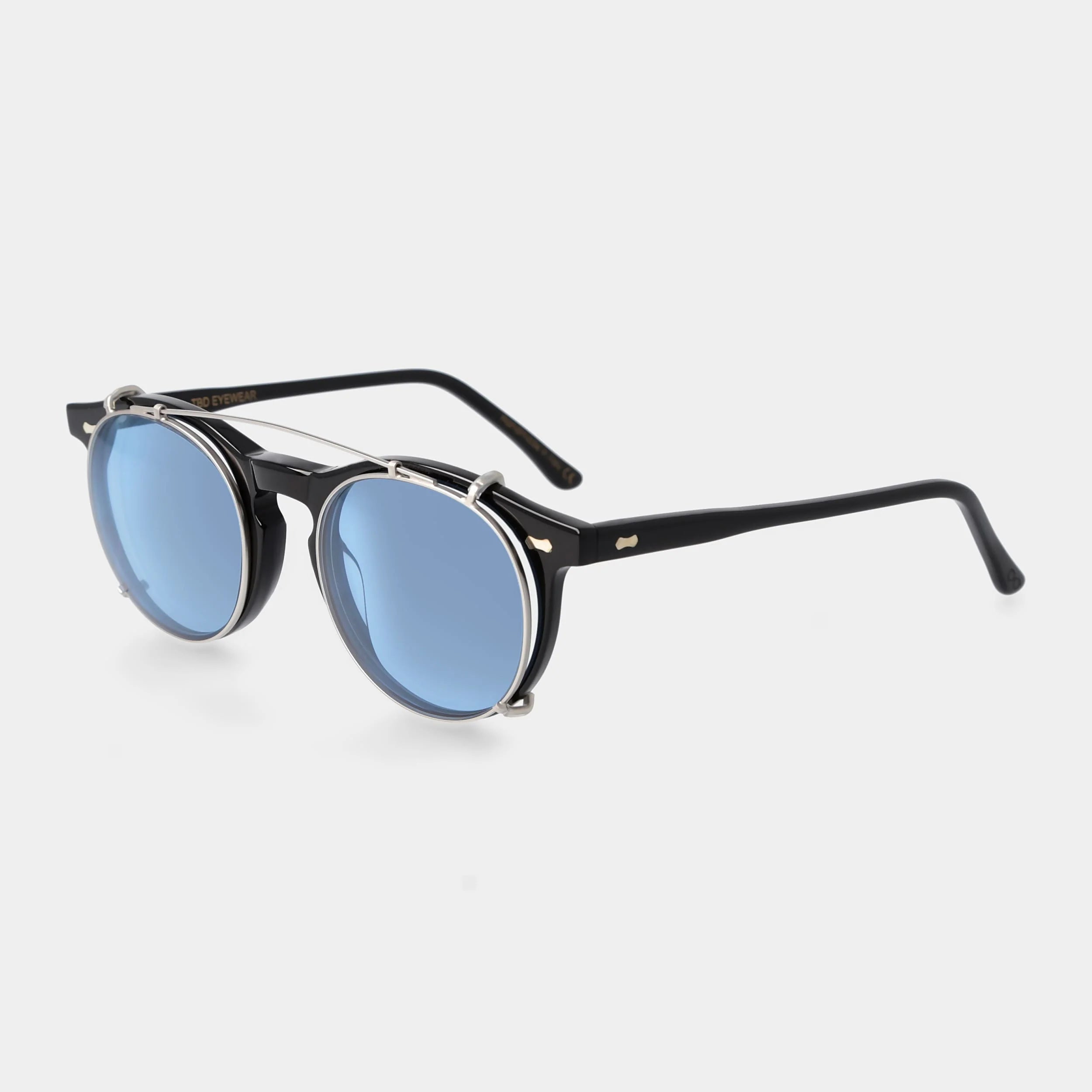 TBD Eyewear Pleat Black Silver Blue Lens Clip On Angle